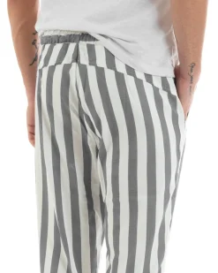 Pantaloni Uomo Pantalaccio Cotone Viscosa Lungo Jogger Casual Con Coulisse Con Elastico Rigato Nero GIOSAL-P5877A