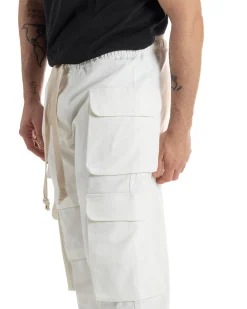 Pantaloni Uomo Pantalaccio Con Tasconi Cargo Baggy Bianco Con Coulisse Fondo Largo GIOSAL-P6007A