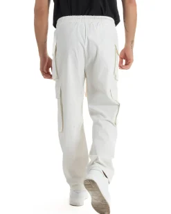 Pantaloni Uomo Pantalaccio Con Tasconi Cargo Baggy Bianco Con Coulisse Fondo Largo GIOSAL-P6007A