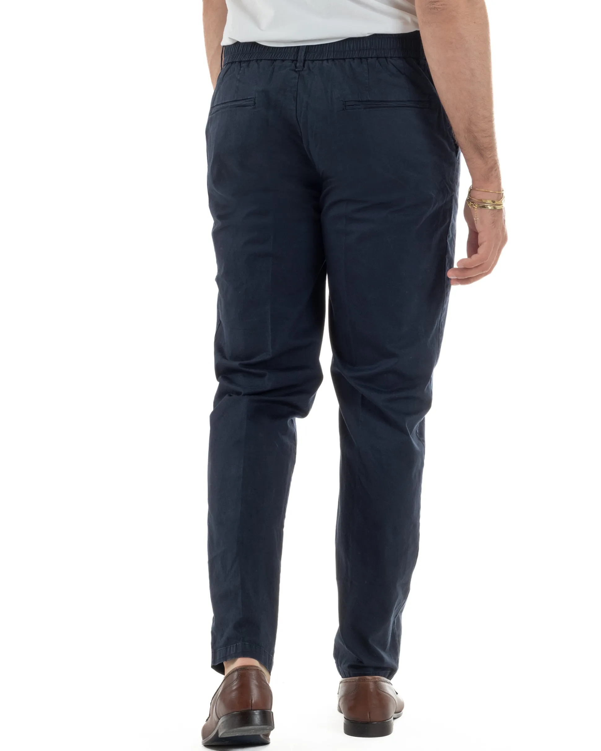 Pantaloni uomo pantalaccio chino tasche america elastico sul retro blu GIOSAL-P6495A