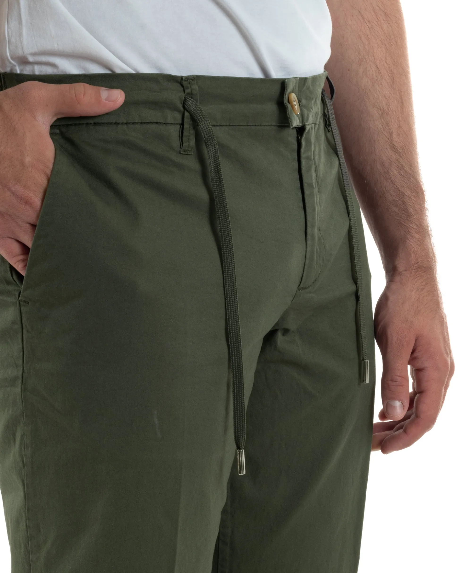 Pantaloni uomo pantalaccio chino tasche america elastico sul retro verde GIOSAL-P6494A