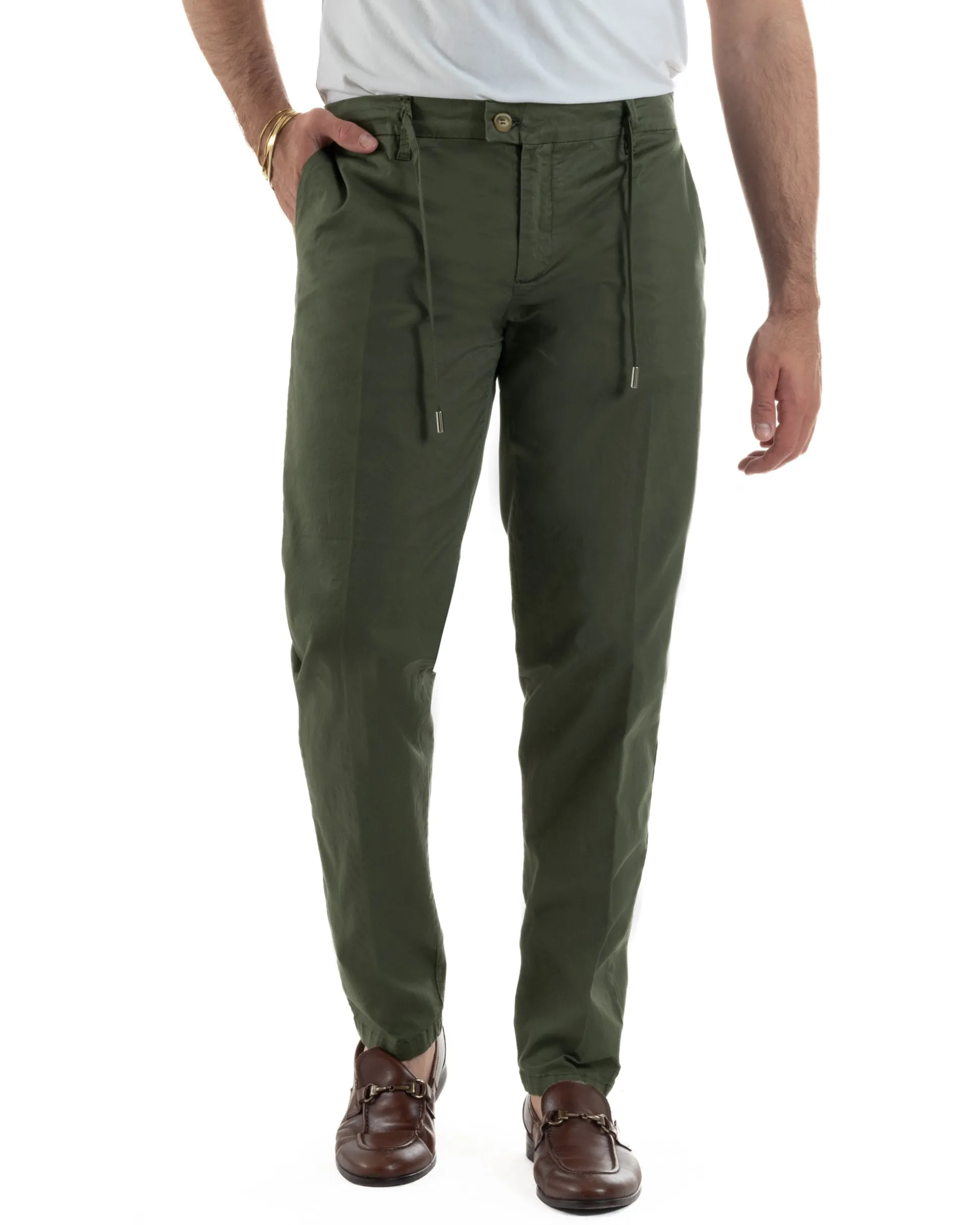 Pantaloni uomo pantalaccio chino tasche america elastico sul retro verde GIOSAL-P6494A