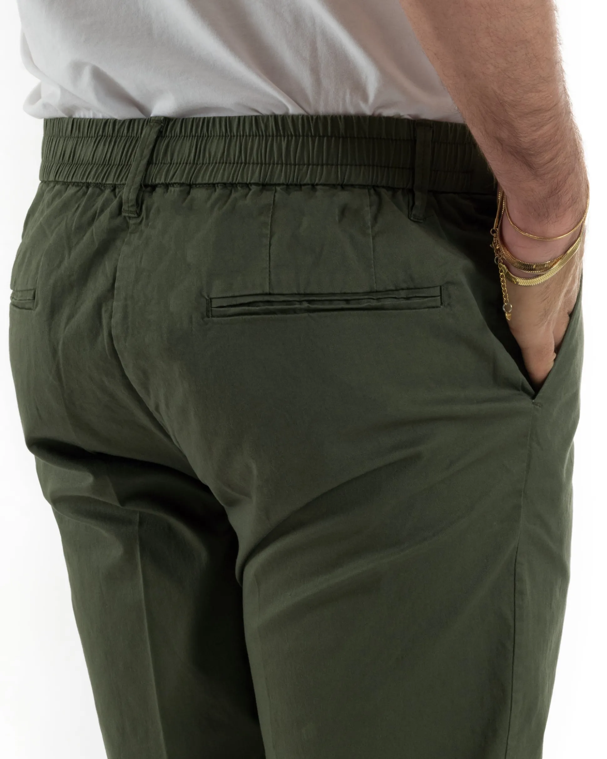 Pantaloni uomo pantalaccio chino tasche america elastico sul retro verde GIOSAL-P6494A