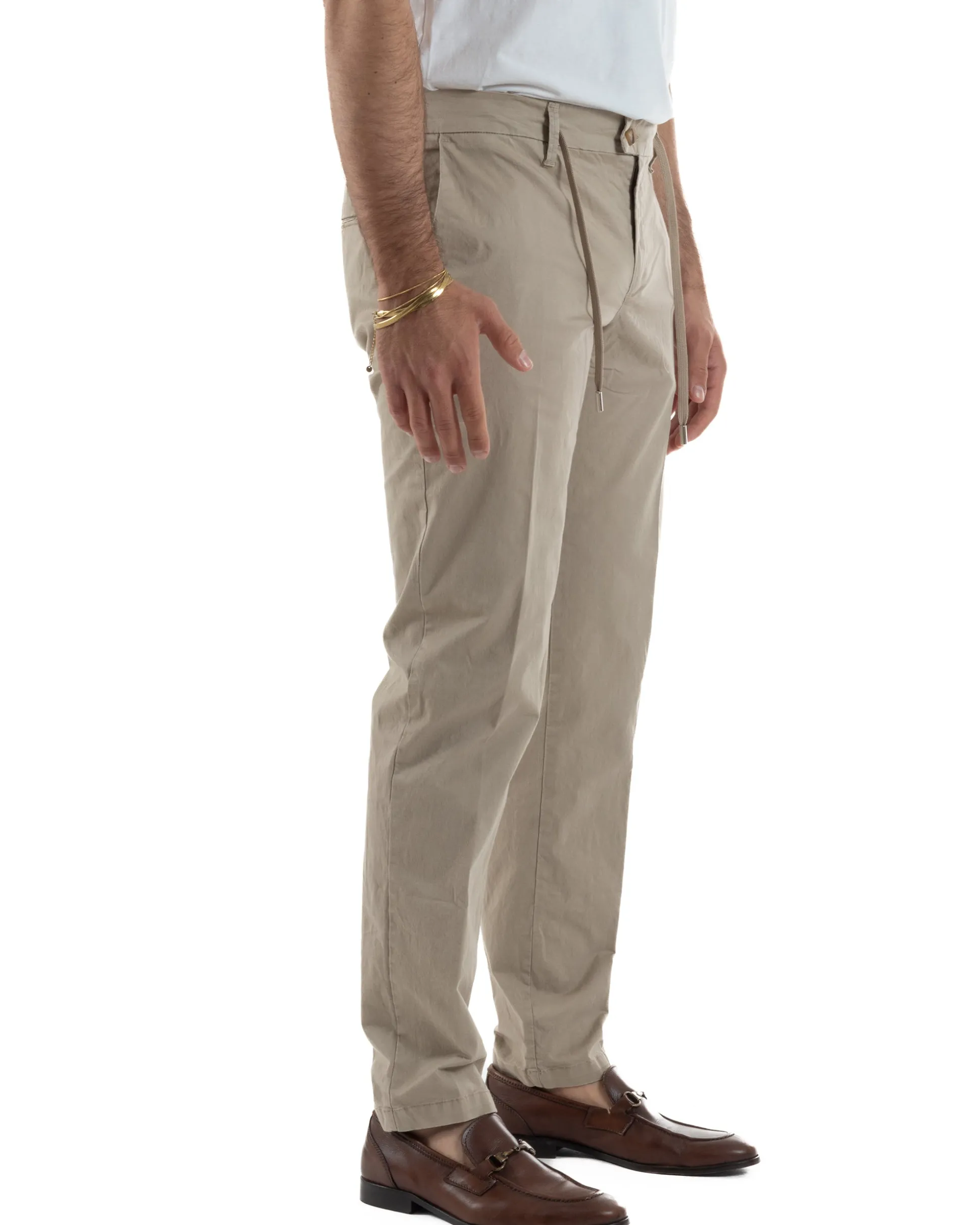 Pantaloni uomo pantalaccio chino tasche america elastico sul retro beige GIOSAL-P6493A