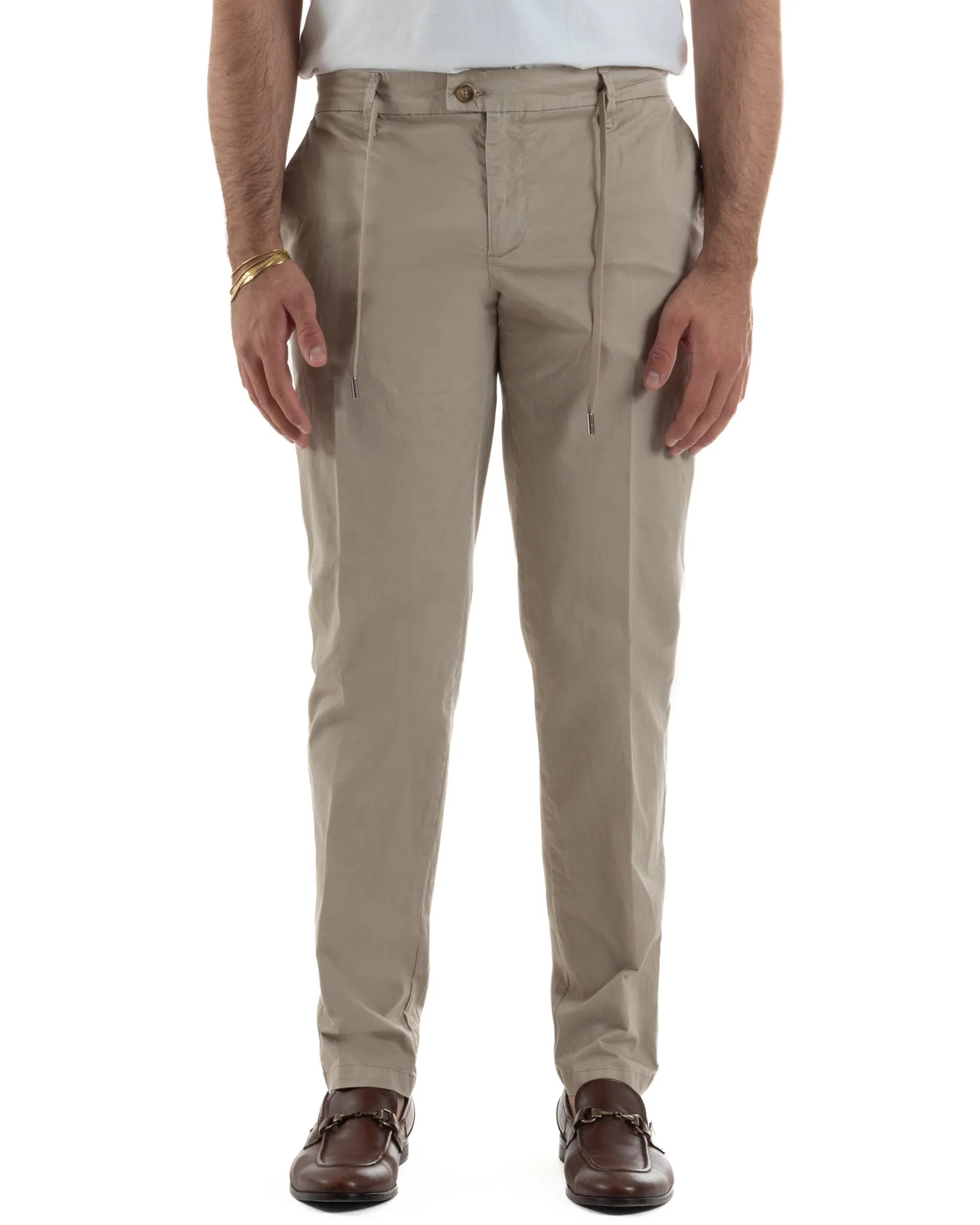Pantaloni uomo pantalaccio chino tasche america elastico sul retro beige GIOSAL-P6493A