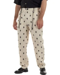 Pantaloni uomo pantalaccio lino ricamo cropped fit beige BERNA M-261402