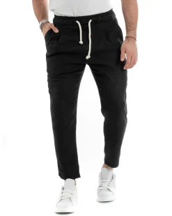 Pantaloni uomo pantalaccio lino jogger elastico nero GIOSAL-P5816A