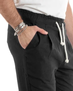 Pantaloni uomo pantalaccio lino jogger elastico nero GIOSAL-P5816A