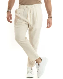 Pantaloni uomo pantalaccio lino jogger elastico beige GIOSAL-P5817A
