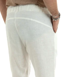Pantaloni uomo pantalaccio lino jogger elastico bianco GIOSAL-P5818A
