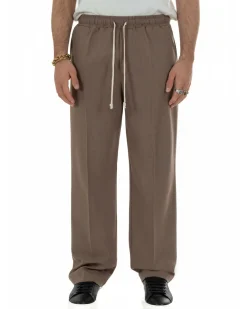 Pantaloni uomo pantalaccio morbido viscosa baggy fondo largo marrone GIOSAL-P6443A