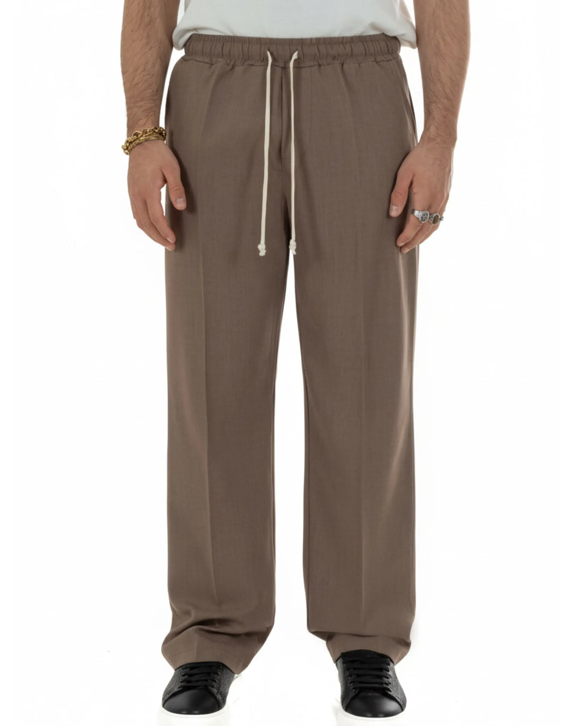 Pantaloni uomo pantalaccio morbido viscosa baggy fondo largo marrone GIOSAL-P6443A