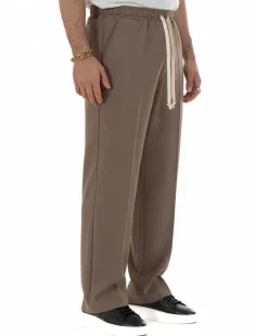 Pantaloni uomo pantalaccio morbido viscosa baggy fondo largo marrone GIOSAL-P6443A