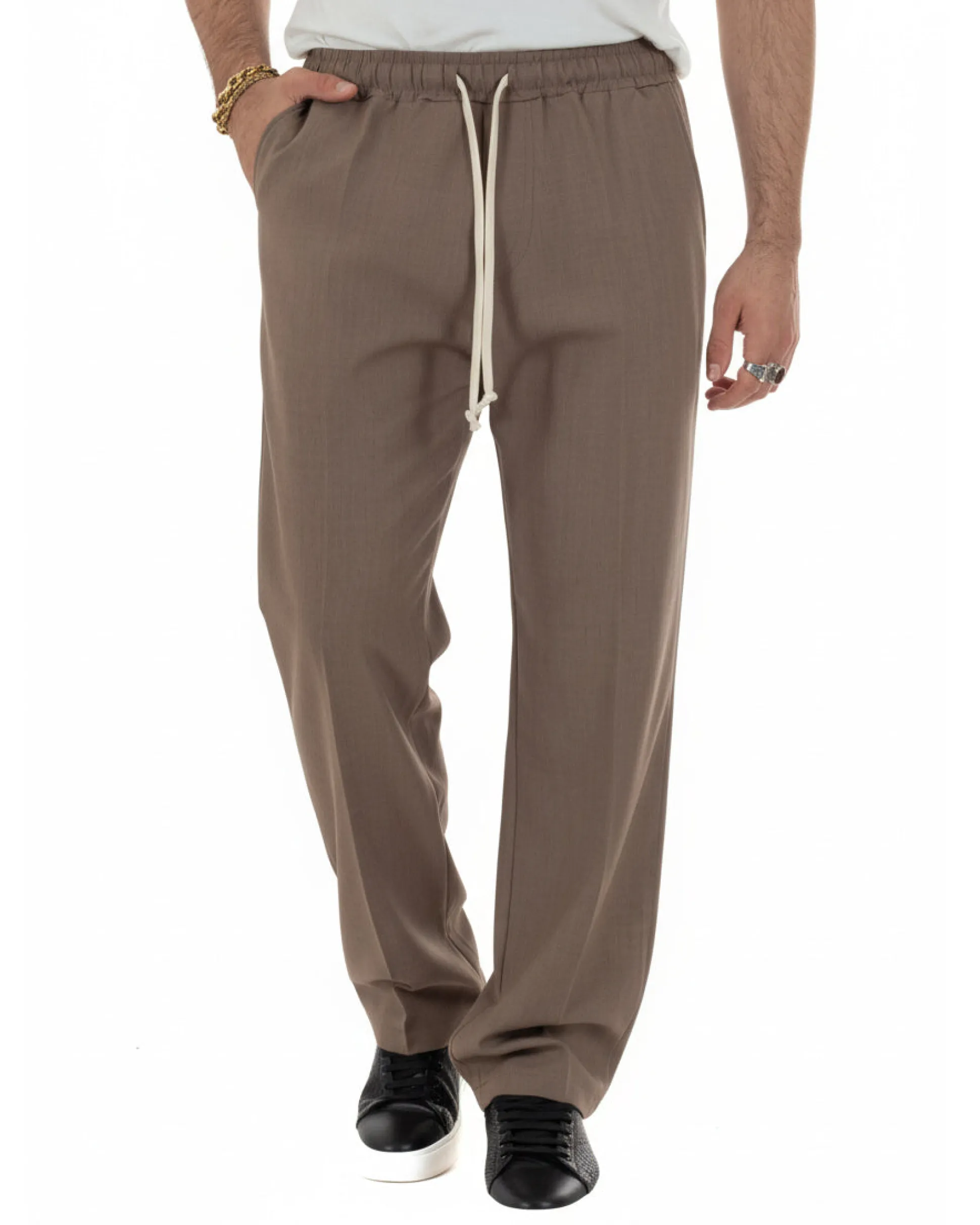 Pantaloni uomo pantalaccio morbido viscosa baggy fondo largo marrone GIOSAL-P6443A