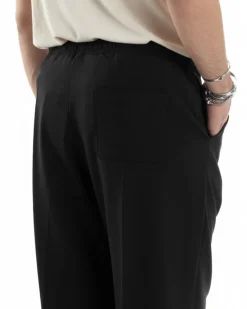 Pantaloni Uomo Pantalaccio Morbido Viscosa Baggy Fondo Largo Nero P6089A