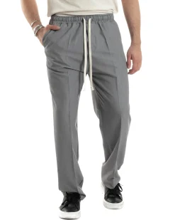 Pantaloni Uomo Pantalaccio Morbido Viscosa Baggy Fondo Largo Grigio P6092A