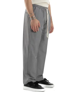 Pantaloni Uomo Pantalaccio Morbido Viscosa Baggy Fondo Largo Grigio P6092A
