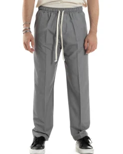 Pantaloni Uomo Pantalaccio Morbido Viscosa Baggy Fondo Largo Grigio P6092A