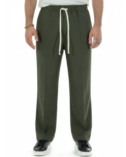 Pantaloni Uomo Pantalaccio Morbido Viscosa Baggy Fondo Largo Verde P6093A