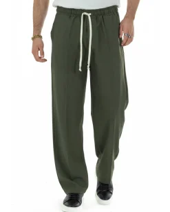 Pantaloni Uomo Pantalaccio Morbido Viscosa Baggy Fondo Largo Verde P6093A