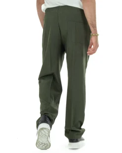 Pantaloni Uomo Pantalaccio Morbido Viscosa Baggy Fondo Largo Verde P6093A