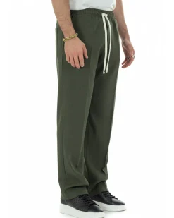 Pantaloni Uomo Pantalaccio Morbido Viscosa Baggy Fondo Largo Verde P6093A
