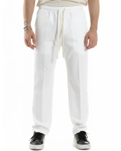 Pantaloni Uomo Pantalaccio Morbido Viscosa Baggy Fondo Largo Bianco P6223A