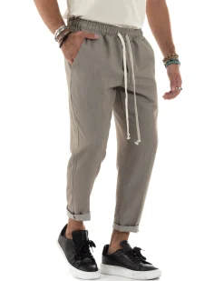 Pantaloni Uomo Pantalaccio Morbido Coulisse Viscosa Invernale Beige Melangiato P6153A