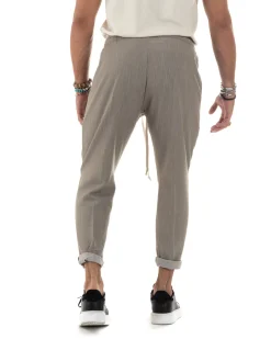 Pantaloni Uomo Pantalaccio Morbido Coulisse Viscosa Invernale Beige Melangiato P6153A