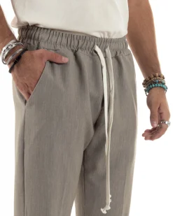 Pantaloni Uomo Pantalaccio Morbido Coulisse Viscosa Invernale Beige Melangiato P6153A