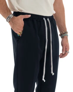 Pantaloni Uomo Pantalaccio Morbido Coulisse Viscosa Invernale Blu P6157A