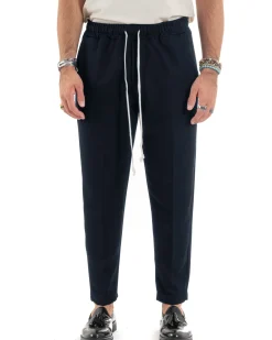 Pantaloni Uomo Pantalaccio Morbido Coulisse Viscosa Invernale Blu P6157A