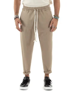 Pantaloni Uomo Pantalaccio Morbido Coulisse Viscosa Invernale Beige P6156A