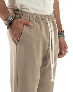 Pantaloni Uomo Pantalaccio Morbido Coulisse Viscosa Invernale Beige P6156A