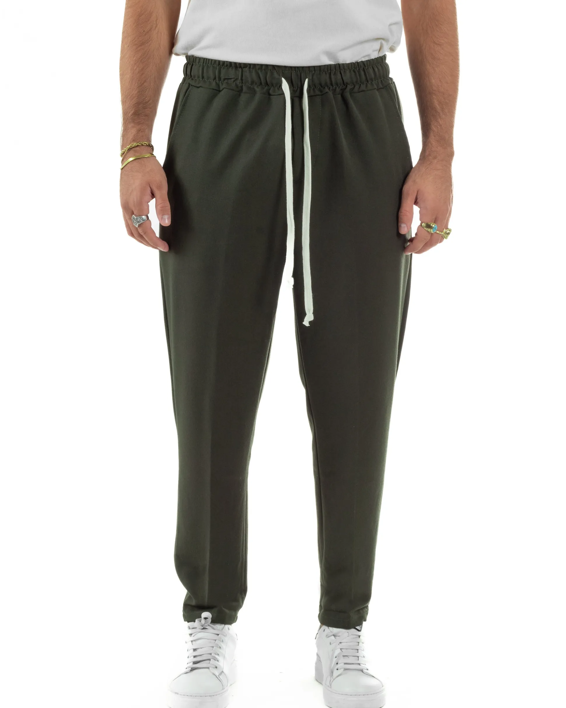 Pantaloni Uomo Pantalaccio Morbido Coulisse Viscosa Invernale Verde P6340A