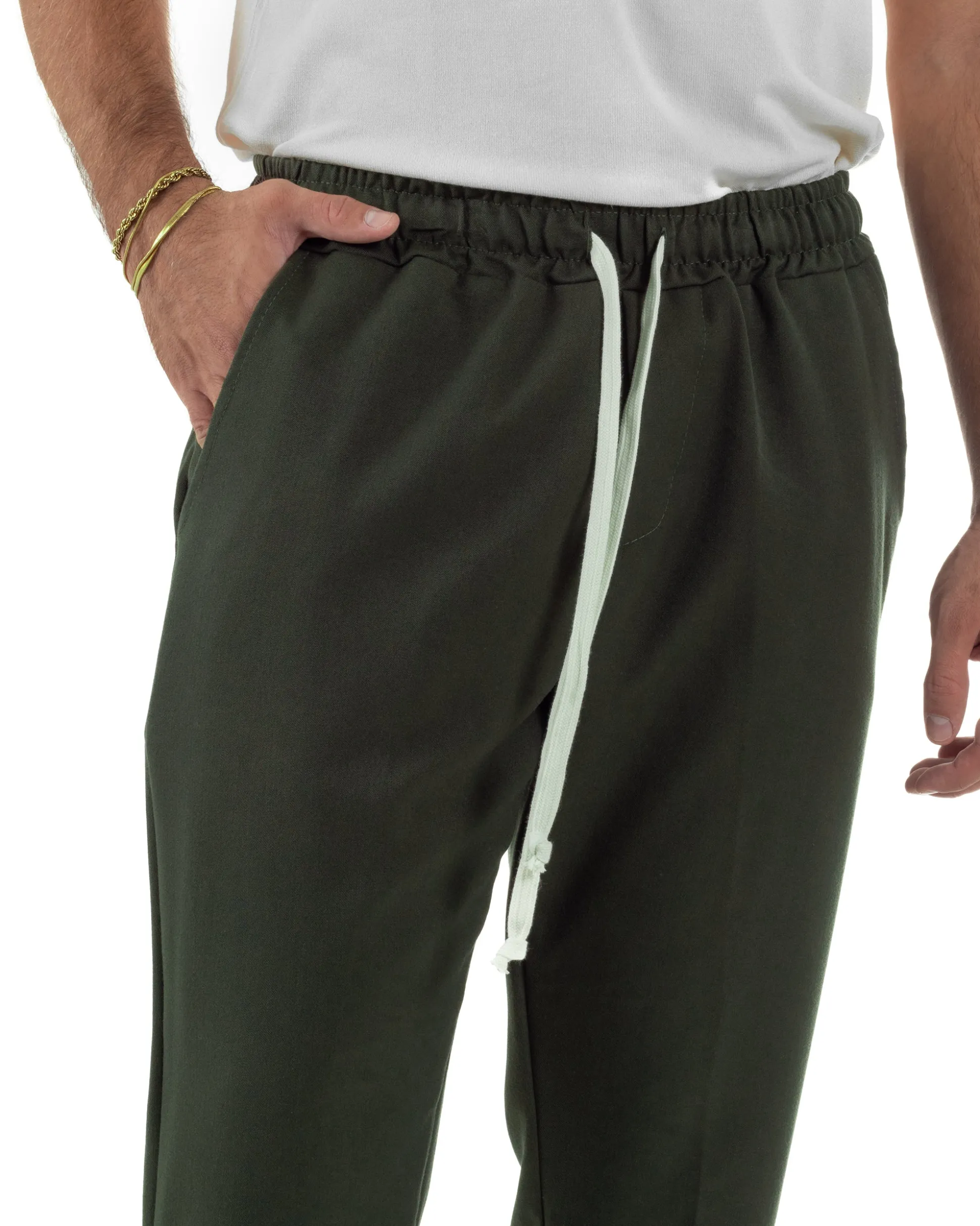 Pantaloni Uomo Pantalaccio Morbido Coulisse Viscosa Invernale Verde P6340A