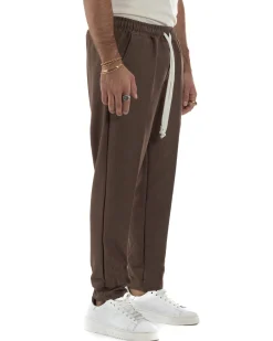 Pantaloni Uomo Pantalaccio Morbido Coulisse Viscosa Invernale Marrone P6341A