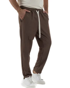 Pantaloni Uomo Pantalaccio Morbido Coulisse Viscosa Invernale Marrone P6341A