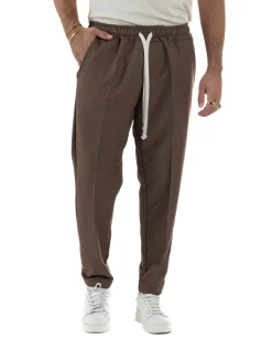 Pantaloni Uomo Pantalaccio Morbido Coulisse Viscosa Invernale Marrone P6341A
