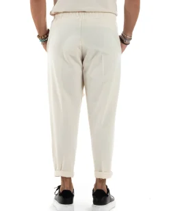 Pantaloni Uomo Pantalaccio Morbido Coulisse Viscosa Invernale Panna P6155A