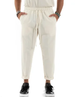 Pantaloni Uomo Pantalaccio Morbido Coulisse Viscosa Invernale Panna P6155A