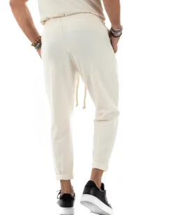 Pantaloni Uomo Pantalaccio Morbido Coulisse Viscosa Invernale Panna P6155A