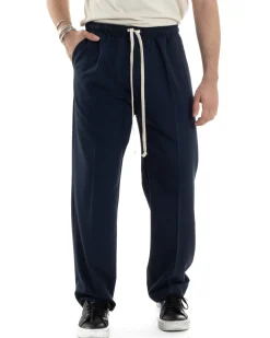 Pantaloni Uomo Pantalaccio Morbido Viscosa Baggy Fondo Largo Blu P6091A