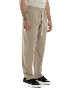 Pantaloni Uomo Pantalaccio Morbido Viscosa Baggy Fondo Largo Beige P6090A