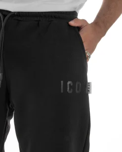 Pantaloni uomo pantalaccio tuta cotone logo basic nero ICON IUP003