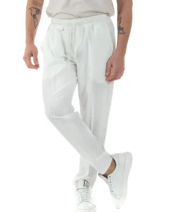 Pantaloni Uomo Pantalaccio Viscosa Morbido Regular Fit Bianco P6249A