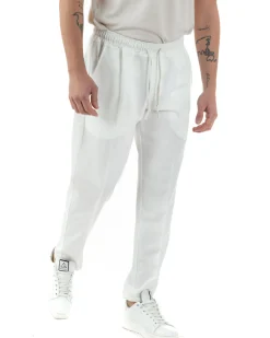 Pantaloni Uomo Pantalaccio Viscosa Morbido Regular Fit Bianco P6249A