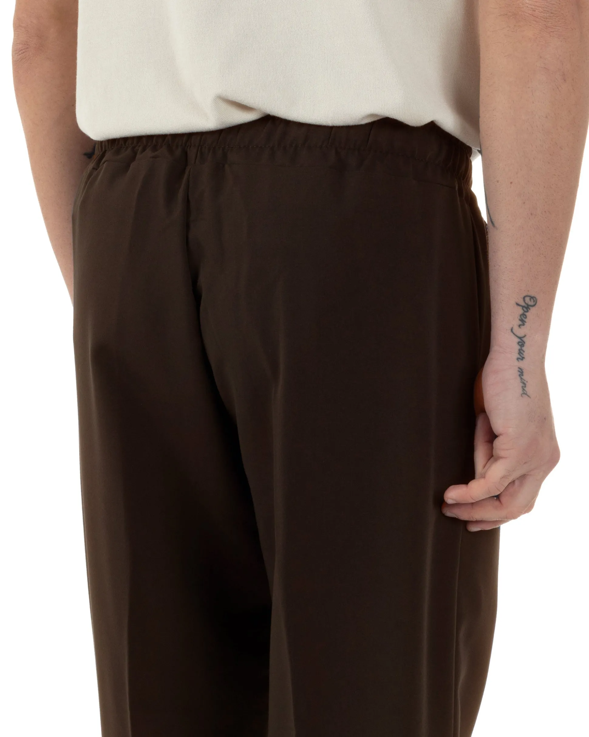 Pantaloni Uomo Pantalaccio Viscosa Morbido Regular Fit Coulisse Elastico Casual Tinta Unita Marrone GIOSAL-P6333A