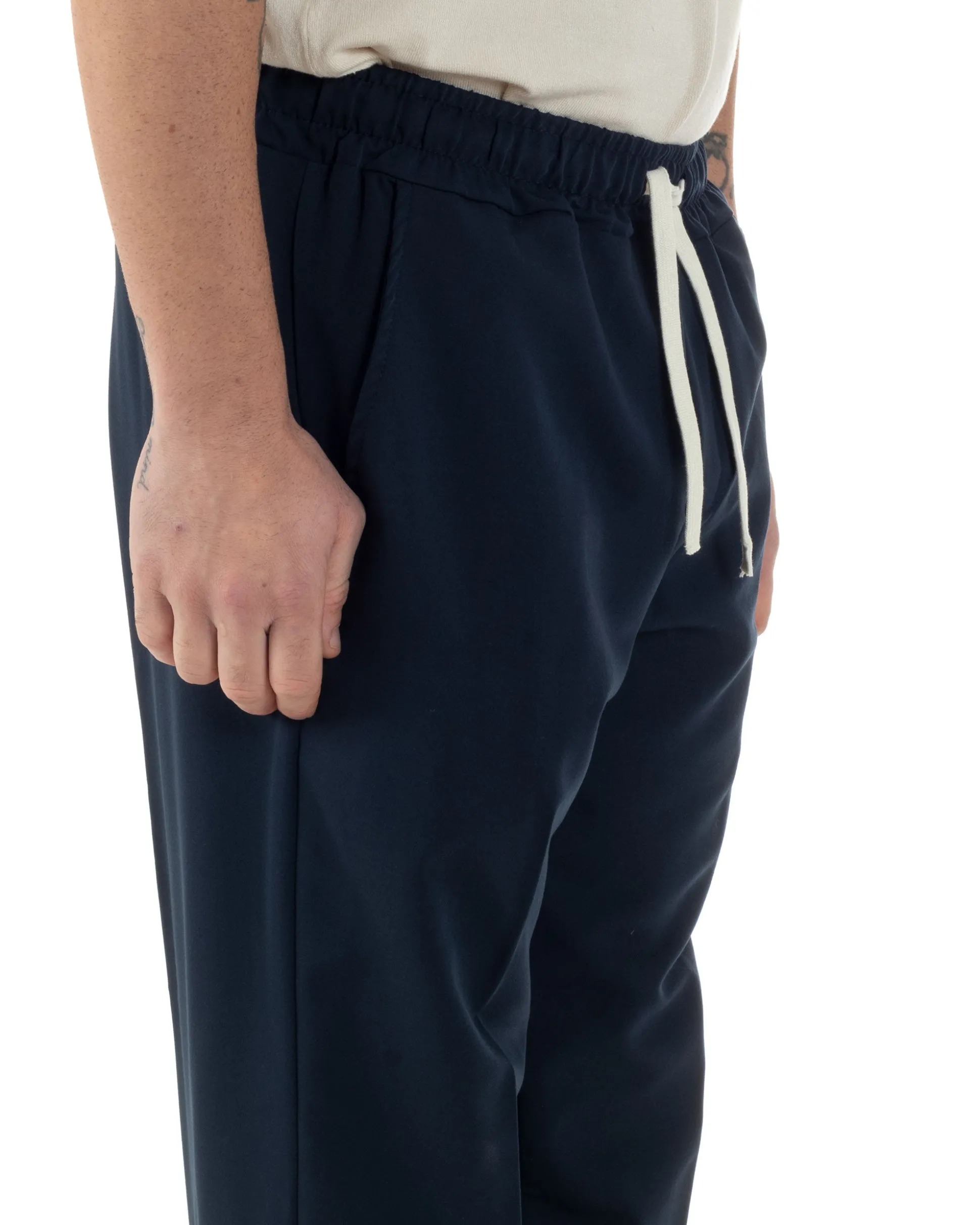 Pantaloni Uomo Pantalaccio Viscosa Morbido Regular Fit Blu P6245A
