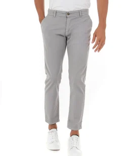 Pantaloni Uomo Slim Cotone Elastico Classico Tasche America Basic Grigio Chiaro GIOSAL-P5008A
